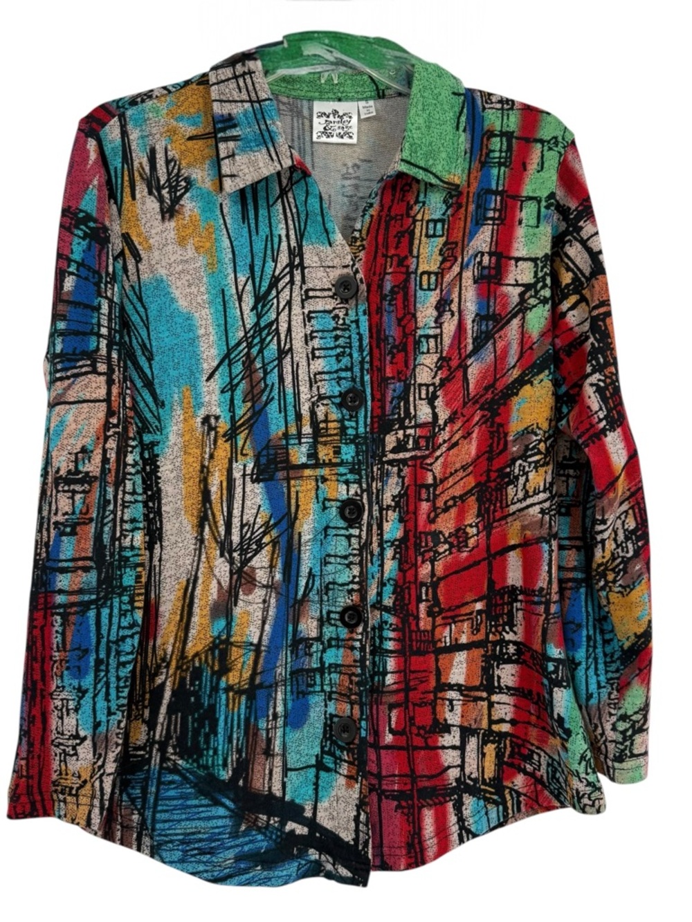 Parsley & Sage Top Women Size S Button Up Abstract Art-to-wear Knit edgy